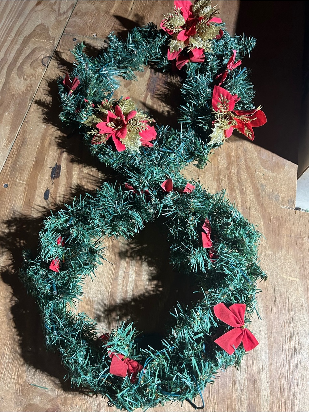 Holiday Green and Red light Poinsettia Wreath set of 2